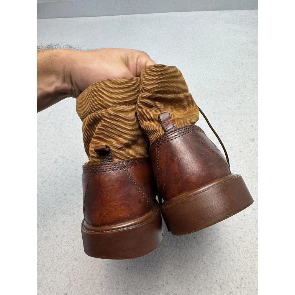 Timberland Boots Mens Size 9 Brown Leather Canvas Combat Slip Resistant 6634A